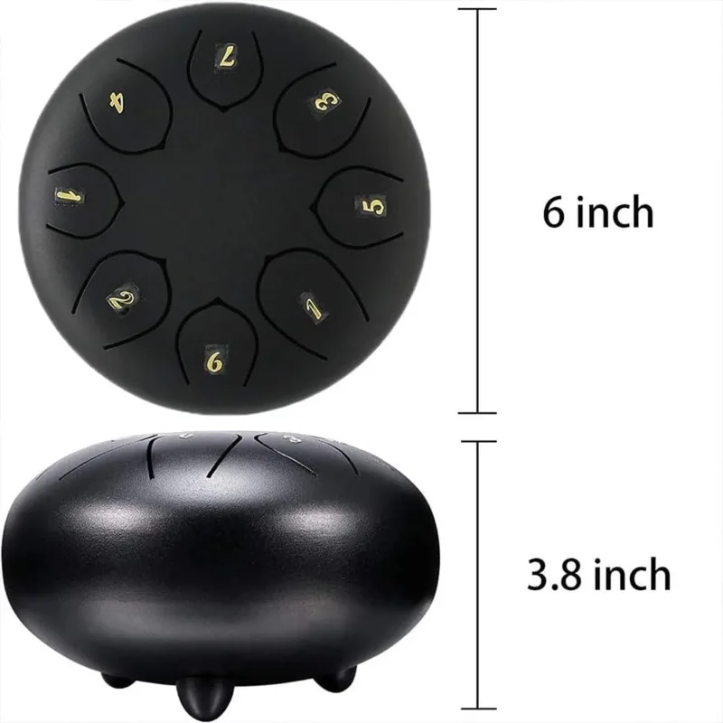 Rain Drum for Outside Garden,Drum Rain Chime Waterproof,Rain Drum for Garden Instrument, Ch-akra Drum 6 Inches 8 Notes (Black)