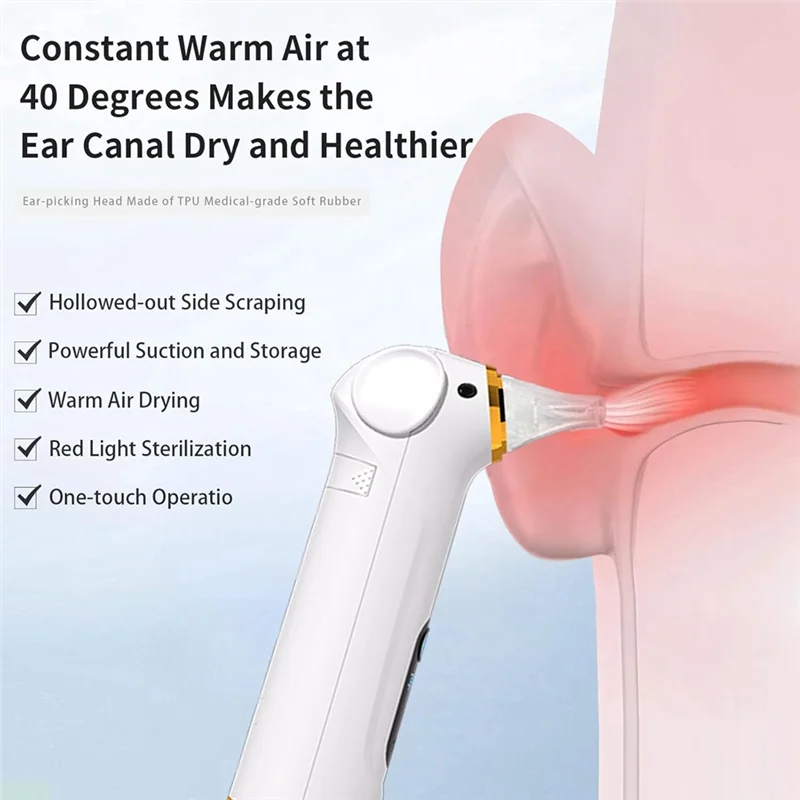 

KEKA Electric Ear Wax Removal Tool Ear Cleaning Kit - Drying Ear Canal & Massaging Ear, For Adults And Children White