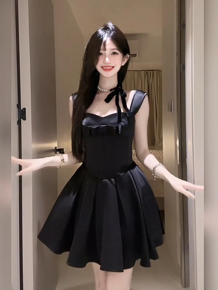 

XZY Sweet Overweight Princ Sle Knot Strapl Puffy Birthday Dr Women's Summer High Waist Bla A-Line Dr