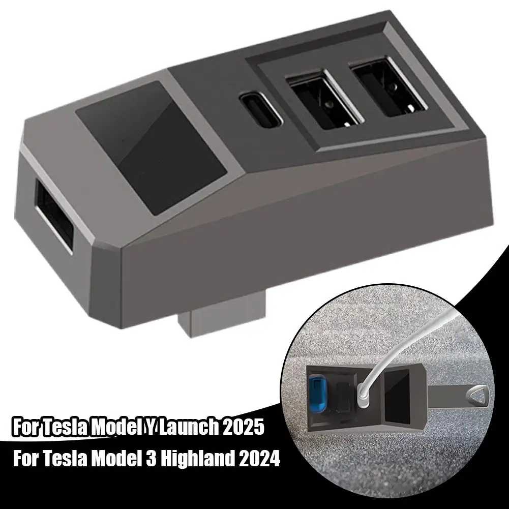 Glovebox USB Hub ل تسلا إطلاق جديد Juniper 2025 هايلاند 2024 Type-C ميناء شاشة ديجيتال الفاصل لرسو السفن H0V9 #3