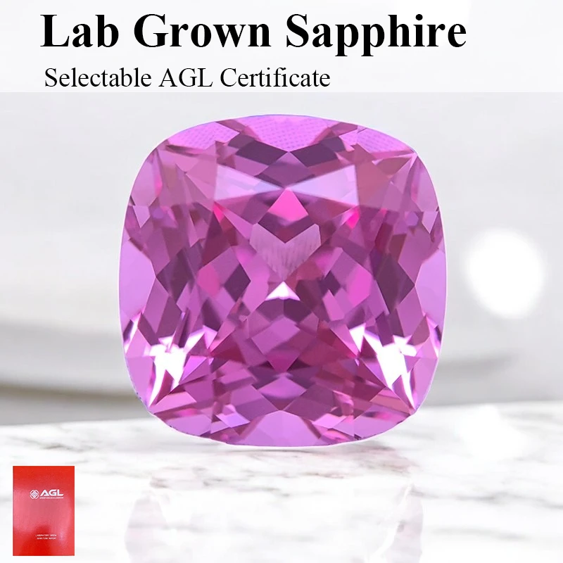 

Lab Grown Sapphire Pink Color Cushion Shape Top Quality Gemstone for Diy Charms Jewelry Making Materials Selectable Certificate