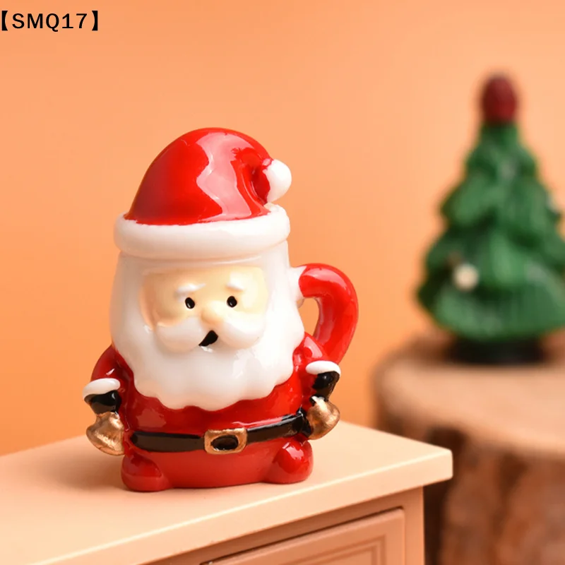 Mini Santa Claus Teacup Decoration Miniature Christmas Cup Scene Landscape Resin Dollhouse Accessories Christma Craft  Gift【SMQ】