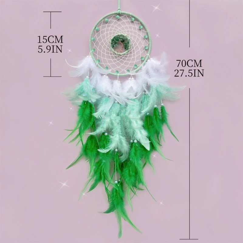 Bohemian Beads Feathered Woven Dreamcatchers with Crystal Stone Tree Wall Hanging Ornament Bedroom Living Room Drop shipping