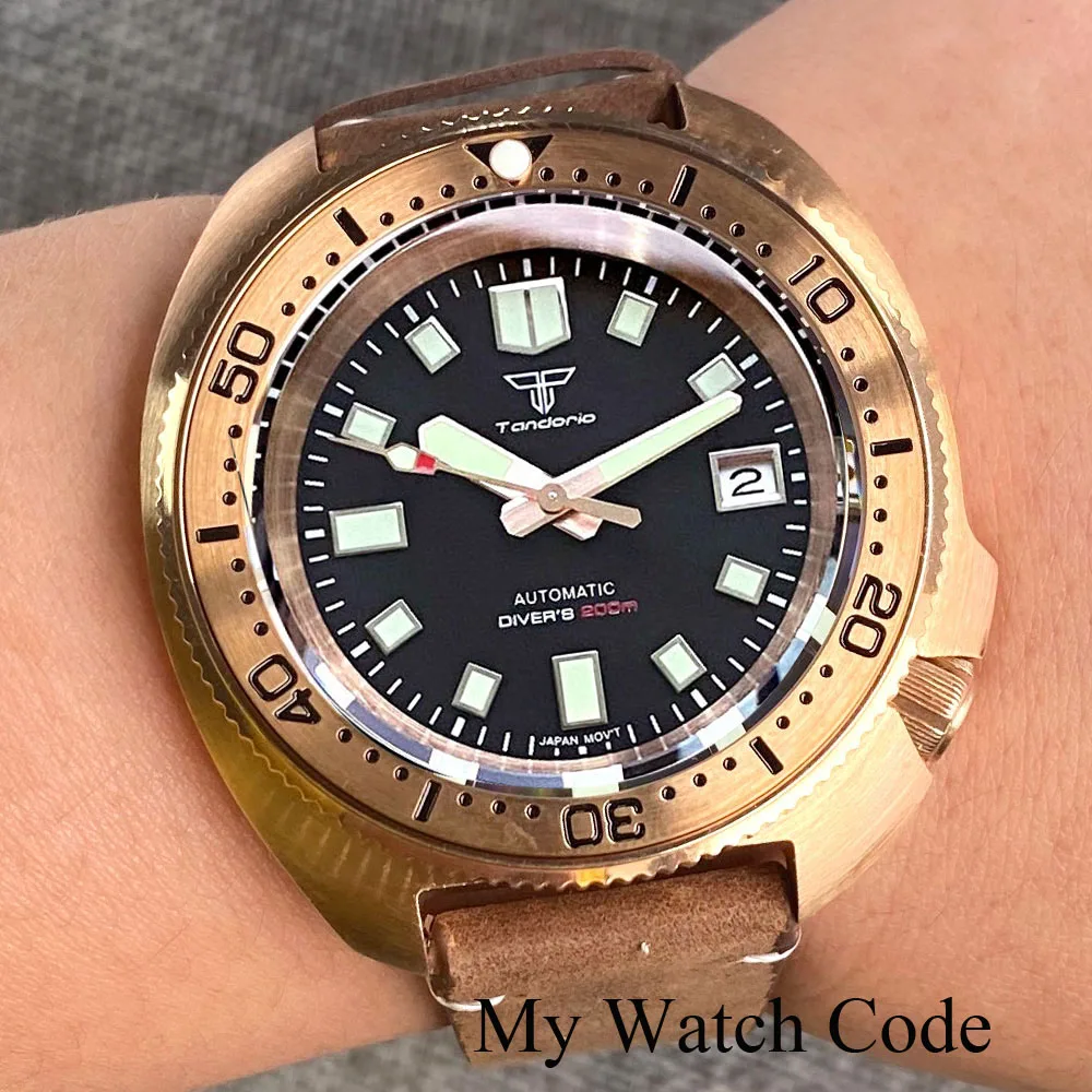 Real Bronze Turtle Dive Mechanical Watch NH35 Movement Sunburst Green Dial Waterproof Wristwatch Reloj Hombre Green Lume