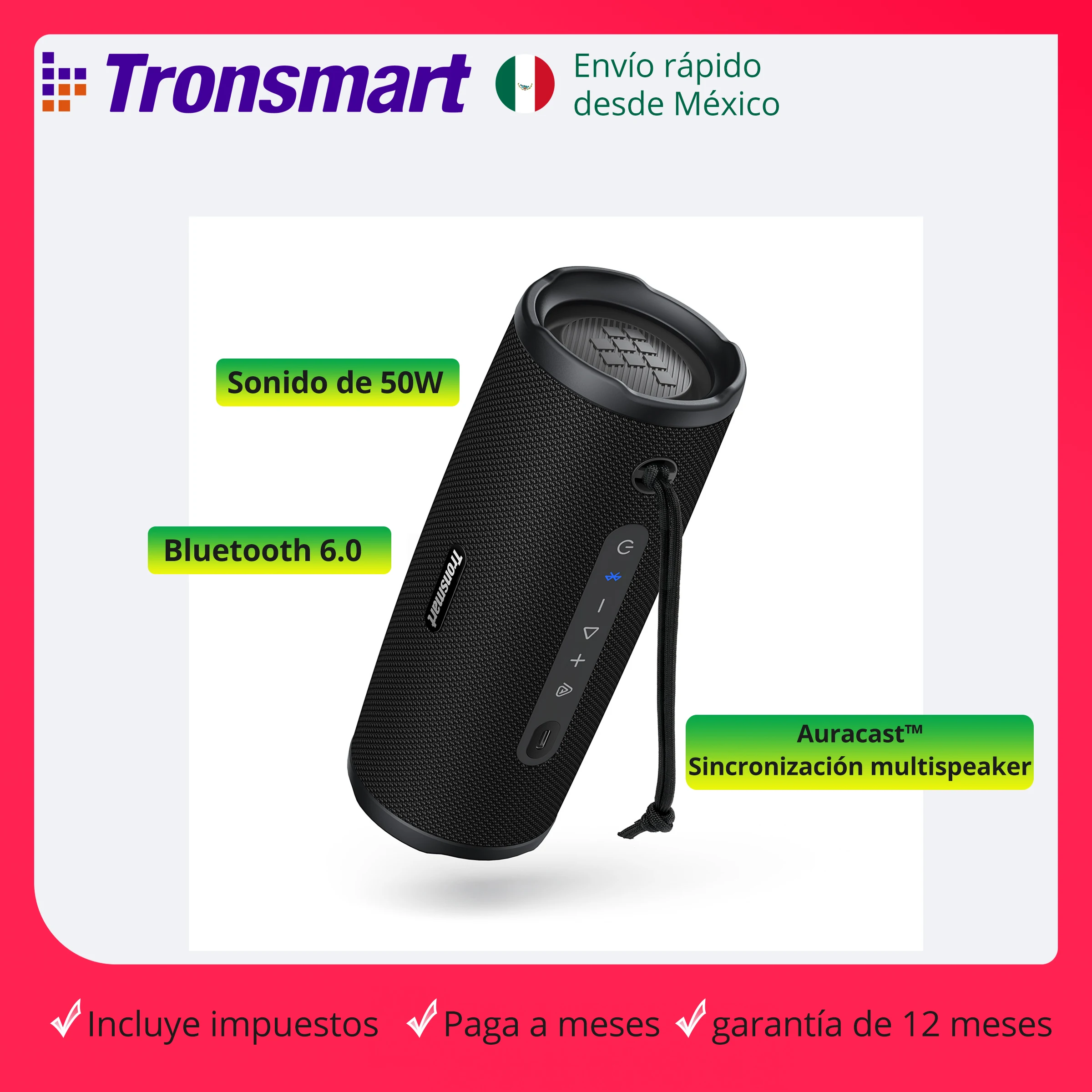 Tronsmart bocinas bluetooth portátil Mirtune C3 Plus de 50W, Versión Mejorada con BT6, Auracast ™   Equipo de Camping 2026 con Sincronización y Resistencia al Agua IPX7