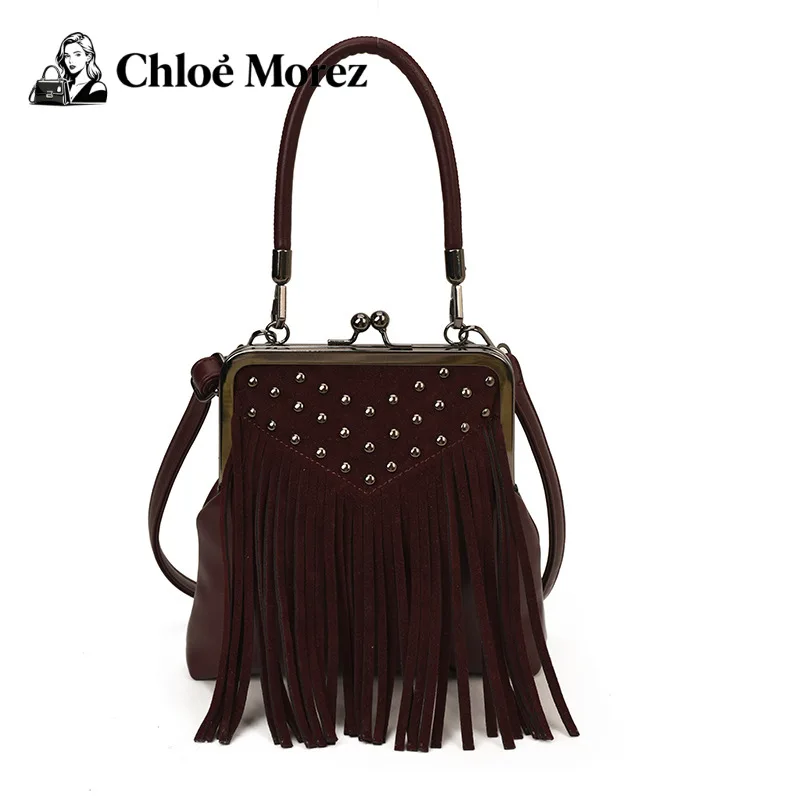 

Women's Bag, Fashionable Rivet Shoulder Bag, Niche Tassel Clip, Crossbody Handbag, Small Square Bag