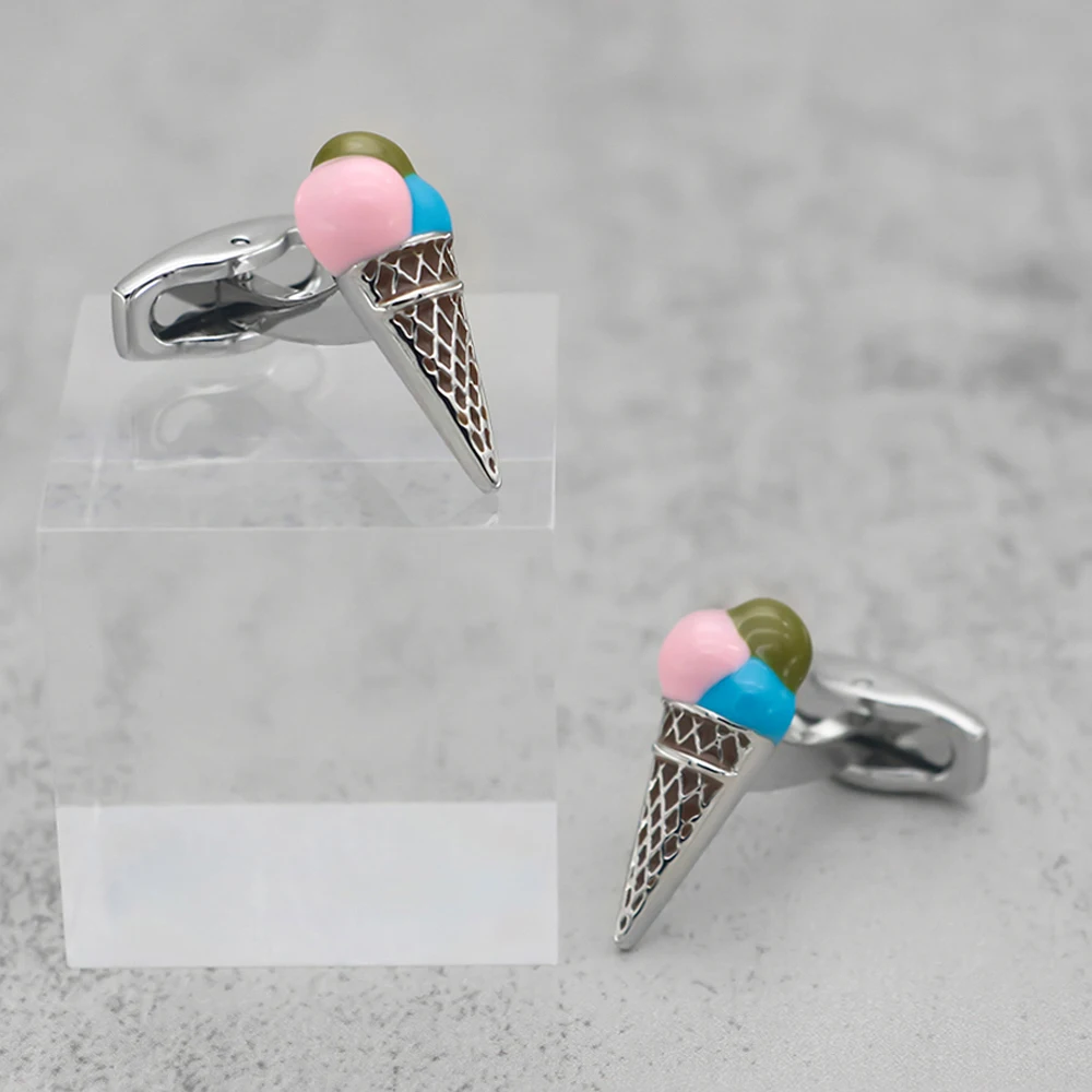 Novel Creative Men's Ice Cream Cufflinks Novelty Food Design Muti-color Brass Cuff Links Wholesale & Retail