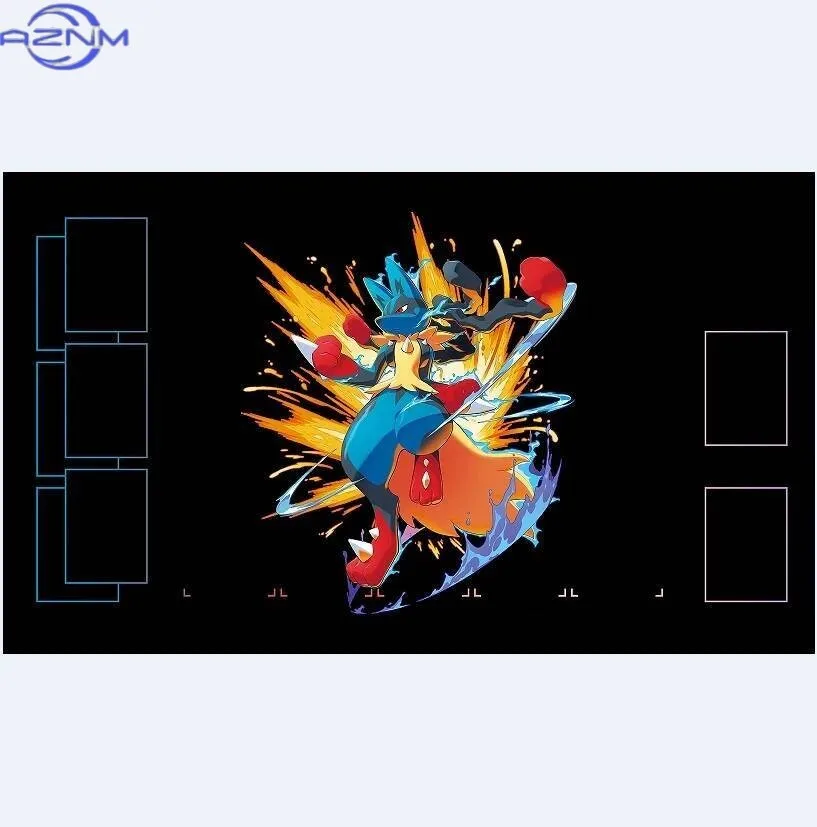 Pokemon Anime Blue Lucario Energy Effect Playmat, Non Slip Table Pad for Card Battle,Non Slip Waterproof Mouse Pad