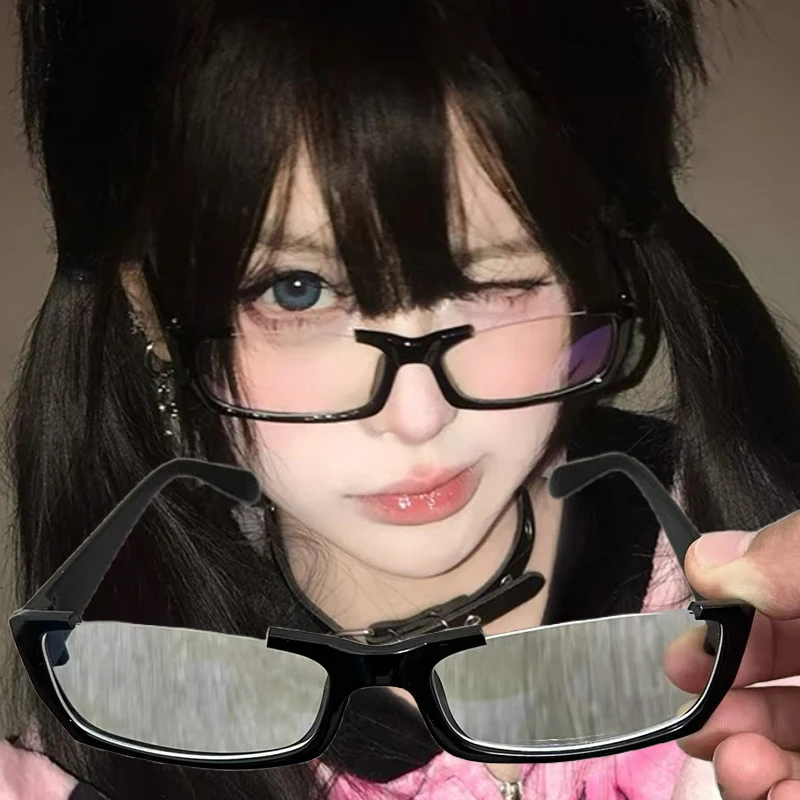 

Vintage Narrow Frame Rimless Glasses Japanese Style Cosplay Half Frame Reading High-definition Black Decoration Women Eyewear