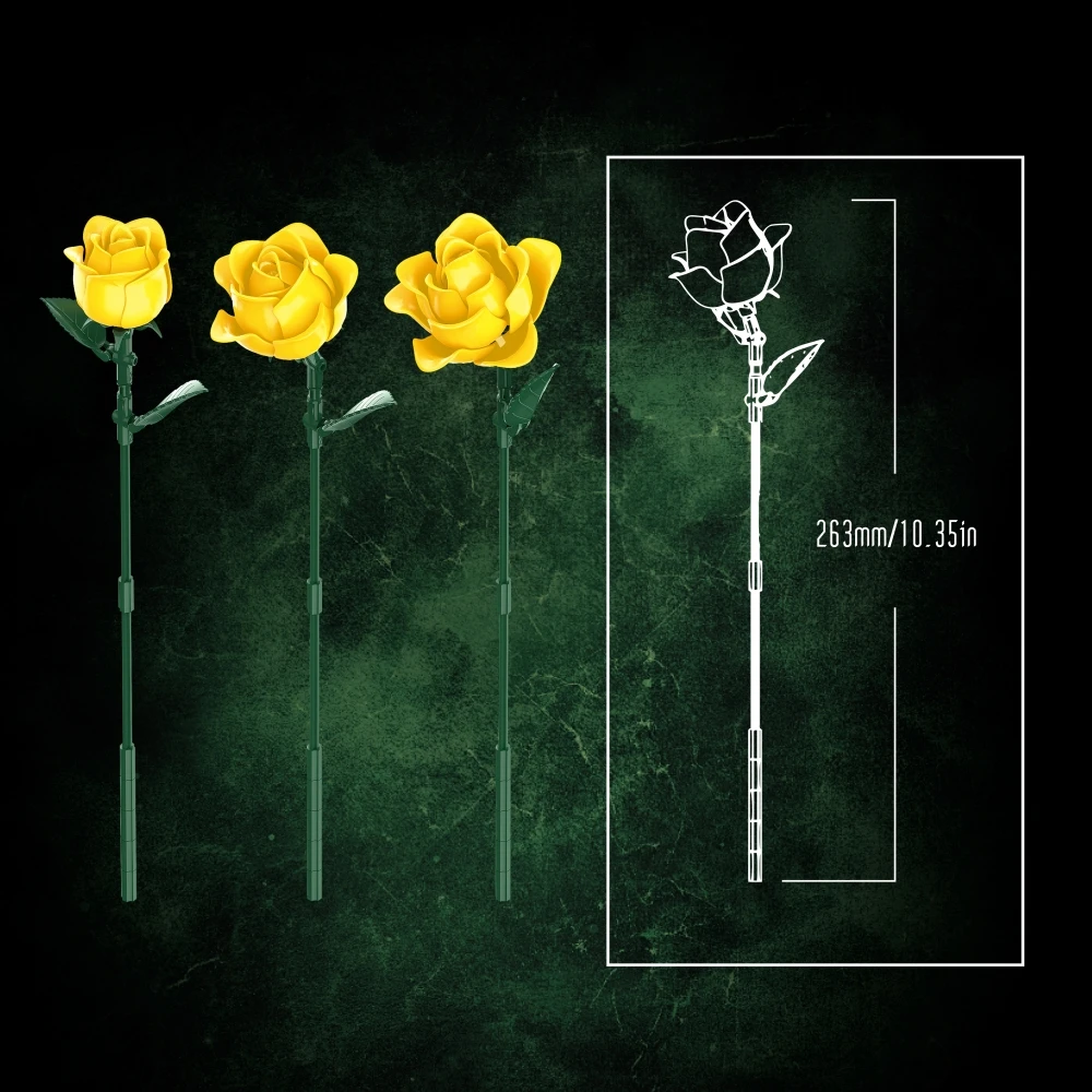 Novo criativo amarelo rosa buquê blocos de construção conjunto diy ornamento romântico mesa decoração presente dos namorados para mulher