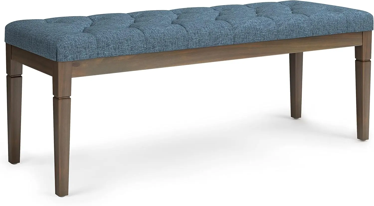 Waverly 48 inch Wide Rectangle Ottoman Bench Denim Blue Tufted Footrest Stool, Linen Look Polyester Fabric for Living