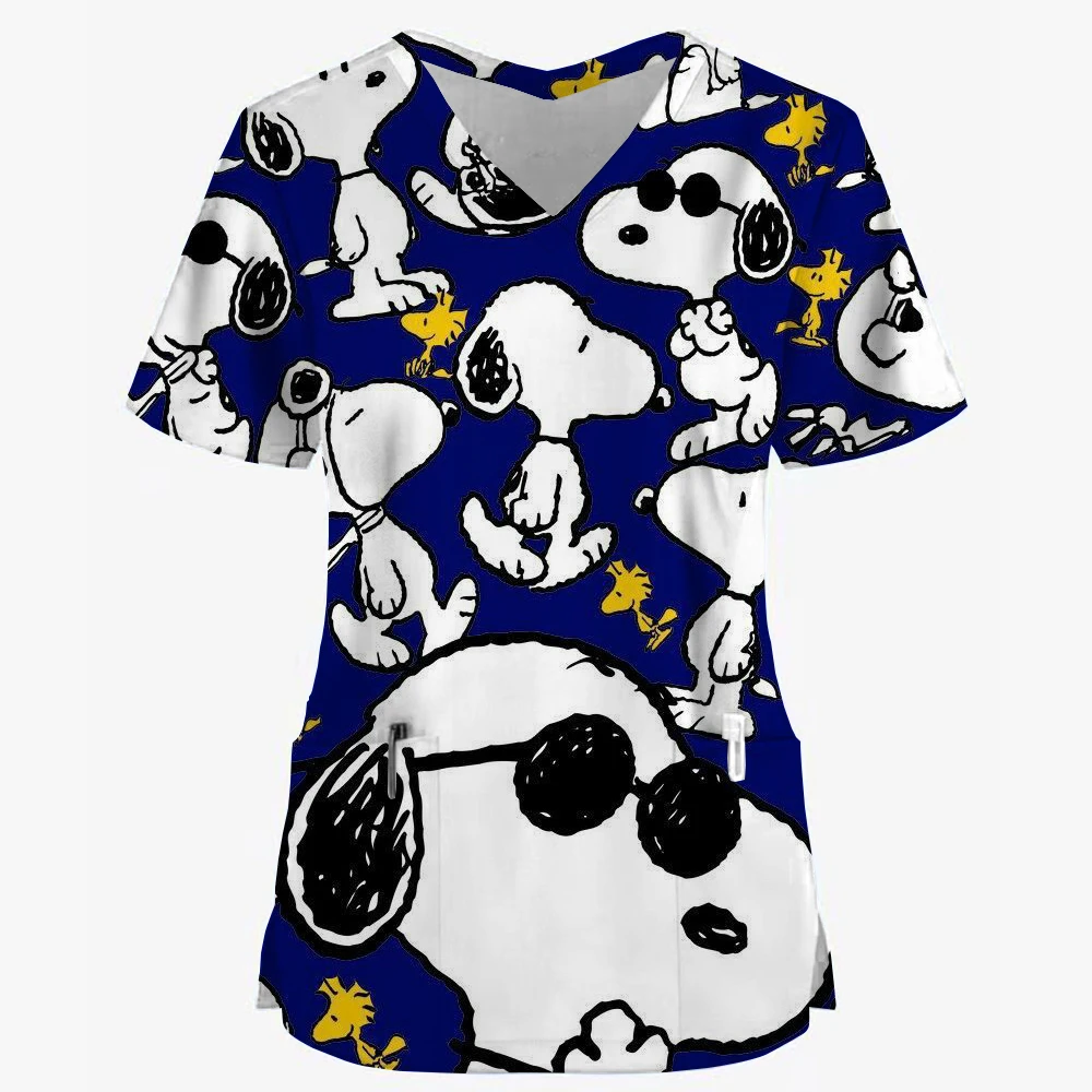 Nursing Uniform Female Dental Snoopy print Medical Scrubs Tops Pet Grooming Veterinary Supplies Nurse Women Uniforms Shirt