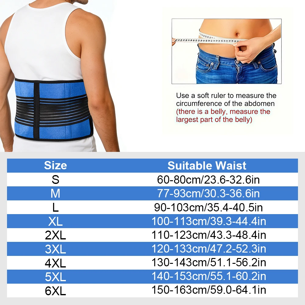 S-6XL Adjustable Neoprene Double Pull Back Support Brace, Breathable Lumbar Brace Exercise Belt, Women & Men Waist Pain Relief