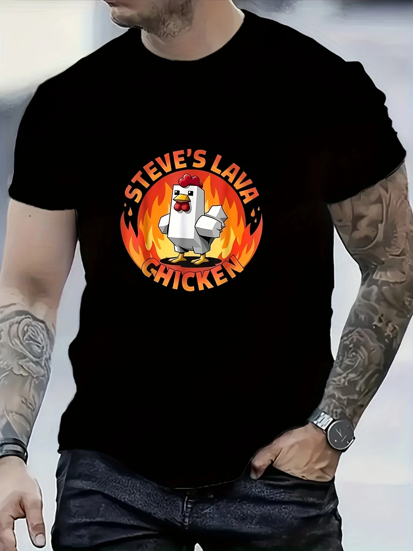 

Men's Lava Chicken T-shirt Men's Steve Lava Chicken Pattern T-shirt Comfortable Summer Street Wear Casual Wear Printed T-shirt