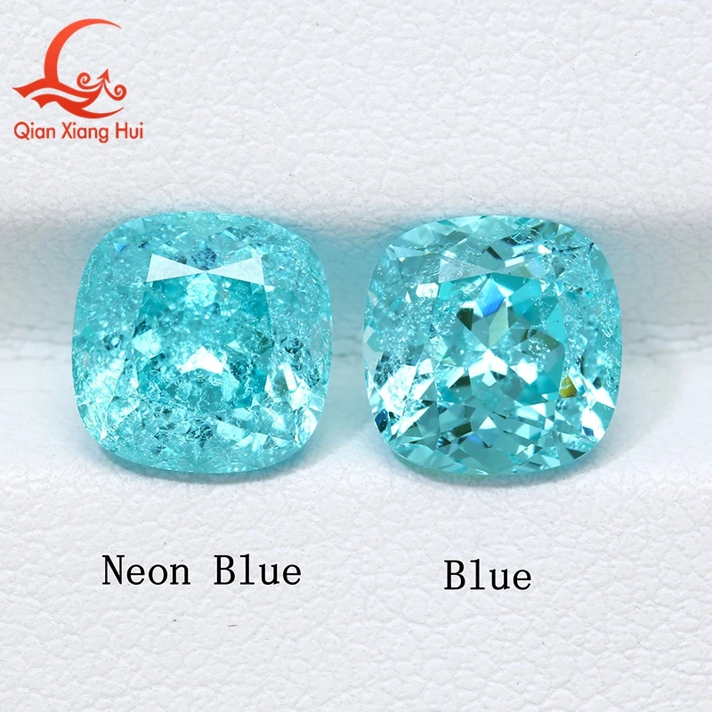 Cushion Shape Neon Blue Color Paraiba Lab Grown Yttrium Aluminum Garnet With Inclusions Neon-Like Gem Stone Jewelry YAG