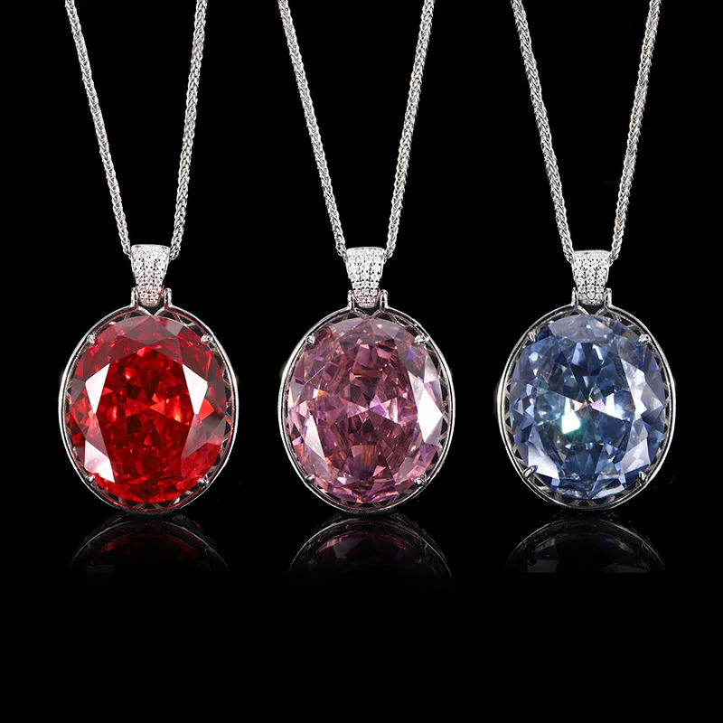 5A Grade Zircon Pendant Necklace 25*30mm 3 Color Egg Shape Big Stone with Neck Chain Fashion Jewellery Accessories