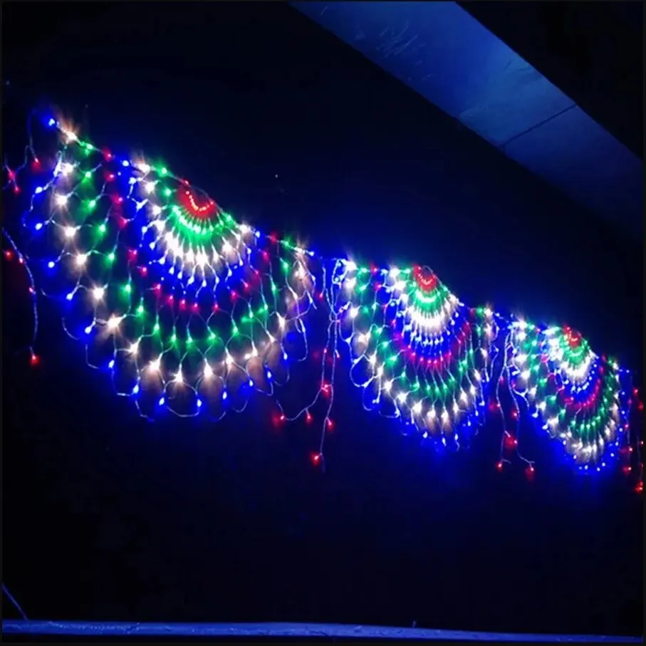 EU/US Plug 3.2*0.6M 420LED 3 Peacock String Lights Outdoor Mesh Net Led Fairy Lights Christma Wedding New Year Decor Garland Lam