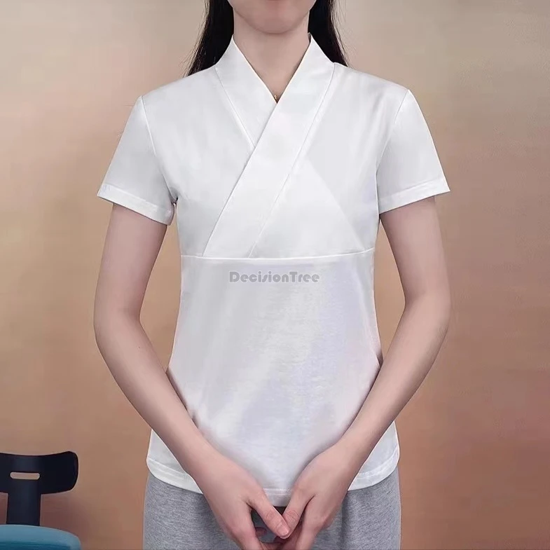 

2025 Женская внутренняя блузка ханьфу в традиционном китайском стиле, с перекрестным воротником, коротким рукавом, свободного кроя, улучшенная базовая модель для ношения под ханьфу.