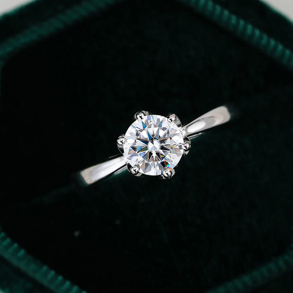 

18k White Gold Classic Six-claw 1ct Moissanite Ring for Women Diamond Platinum Pt950 Rings Women's Wedding Fine Jewelry