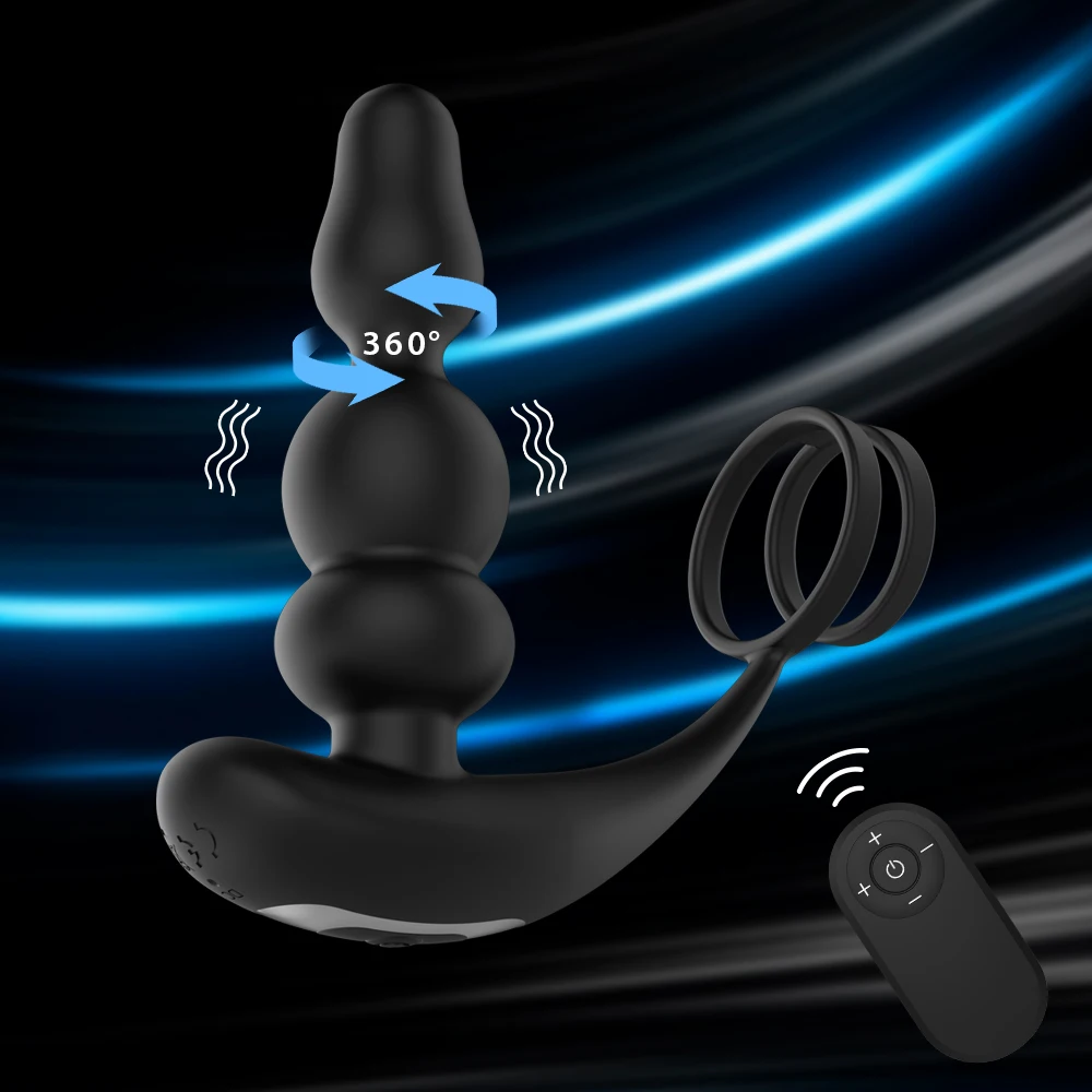 360° Male Prostate Massager Vibrator Remote Control 3 in 1 Anal Butt Plugs Penis Ring Masturbator double penetration sexy adult