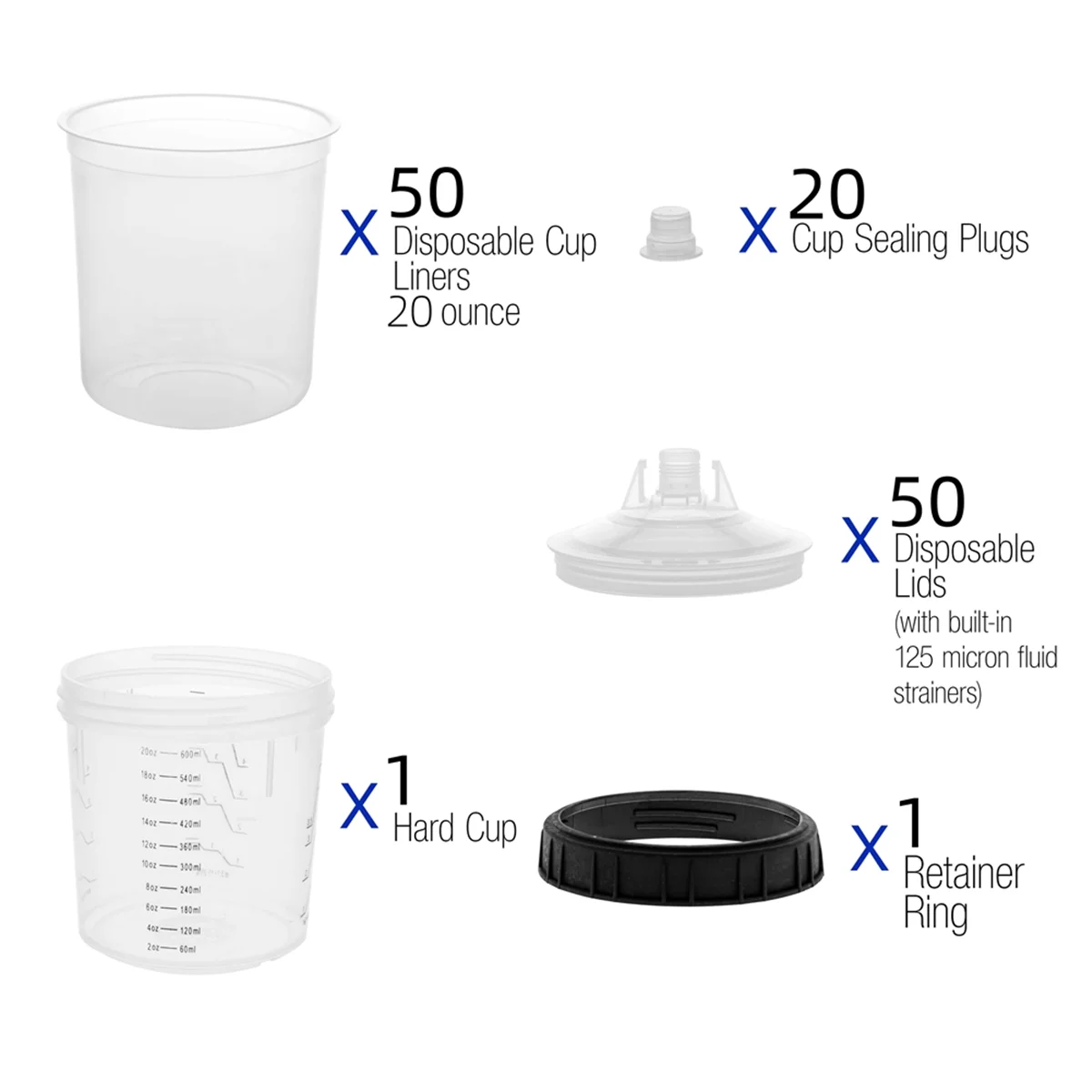 Master Paint System Disposable Paint Cup Liners & Lid System, 50 Pack Mini Size 20 Ounce (600ml) Kit