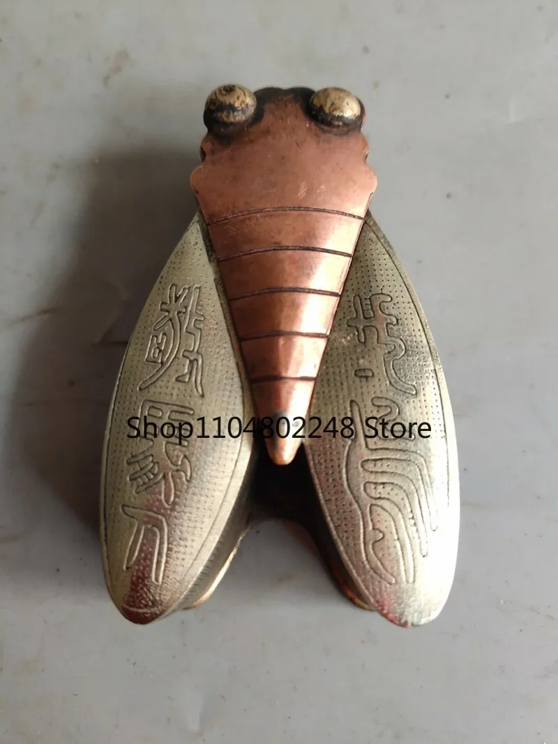 Old Chinese copper gilt handmade Ink cartridge boxes cicada statue d229