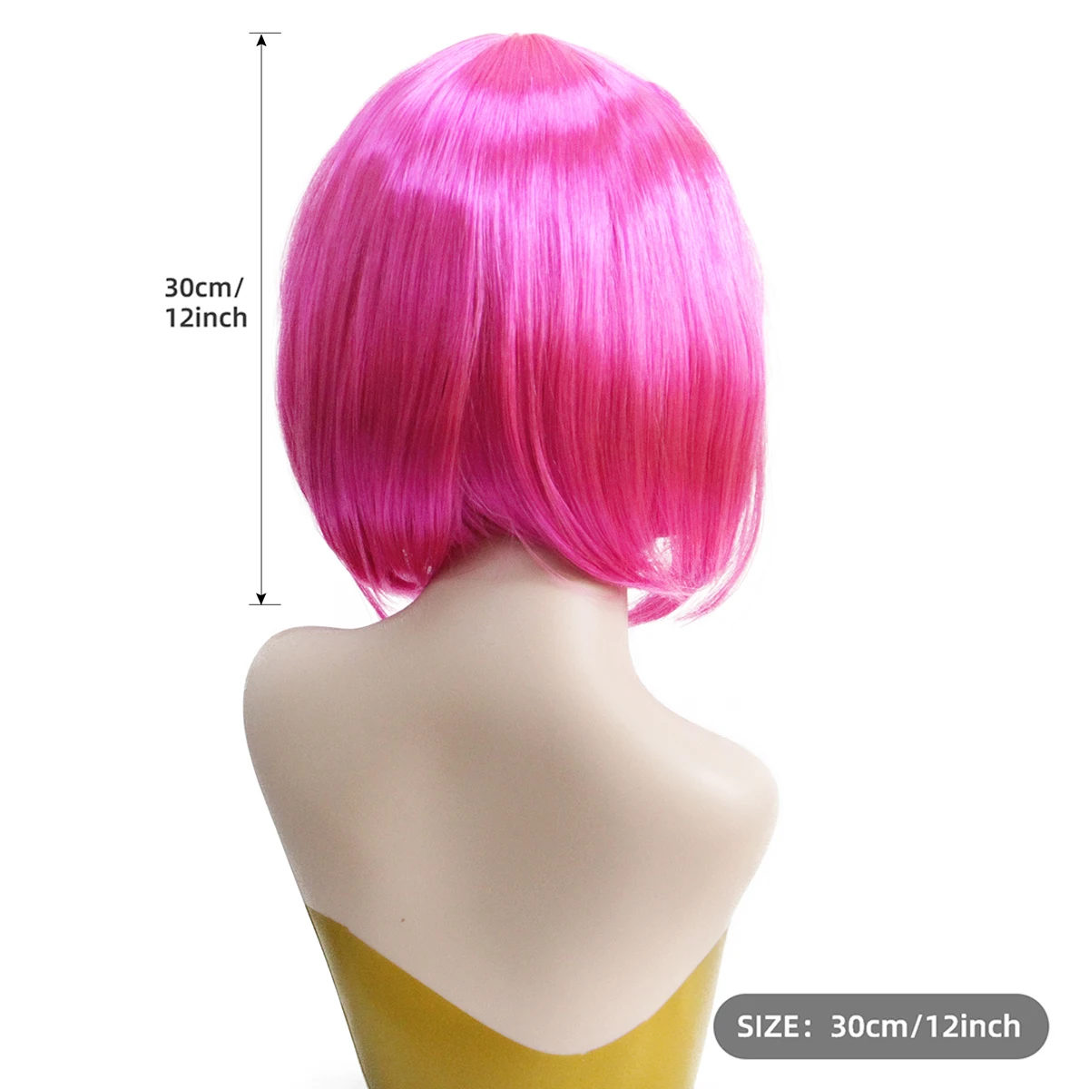 Hot Pink Short Bob Synthetic Wig Bangs Retro Y2K Women Bachelorette Halloween Club Carnival Cosplay Party