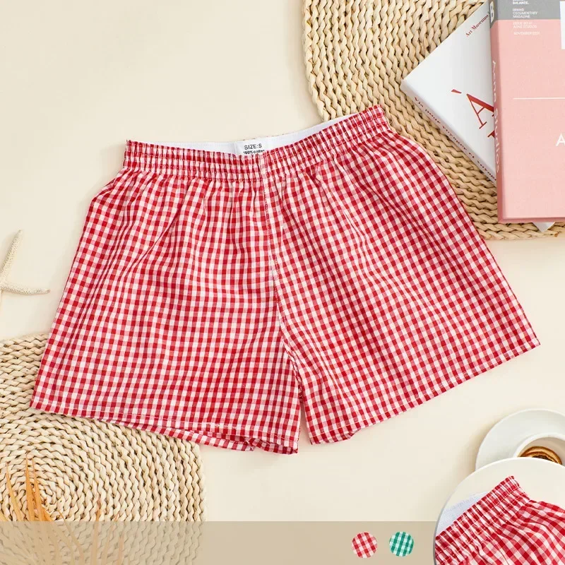 

Fashion Pure Cotton Plaid Women's Shorts Casual Underwear Home Use Sexy Slim Fit Wide Leg Pants Breathable Bright Briefs Outdoor