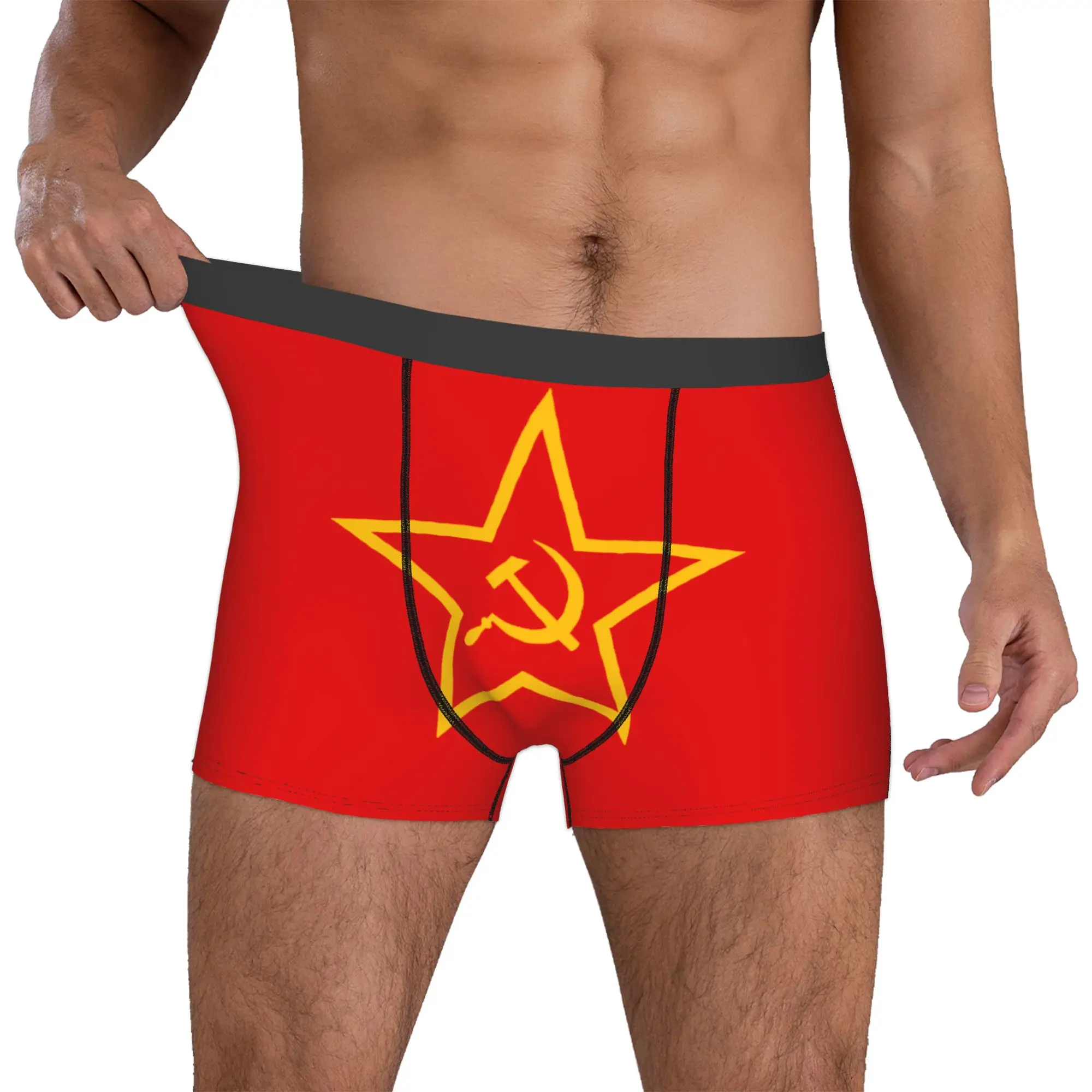 Male Funny Russian Flag Underwear USSR Hammer and Sickle CCCP Boxer Briefs Soft Shorts Panties Underpants