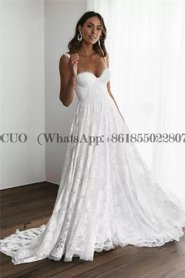 Robe De mariée en dentelle style Boho pour femmes, tenue De plage à bretelles, 2022