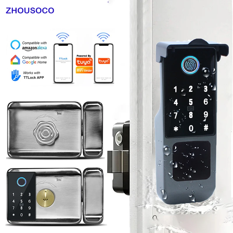 Tuya WIFI Version Double Side Fingerprint Lock Waterproof Outdoor Gate Passcode Rfid Card Keyless Smart Door Lock