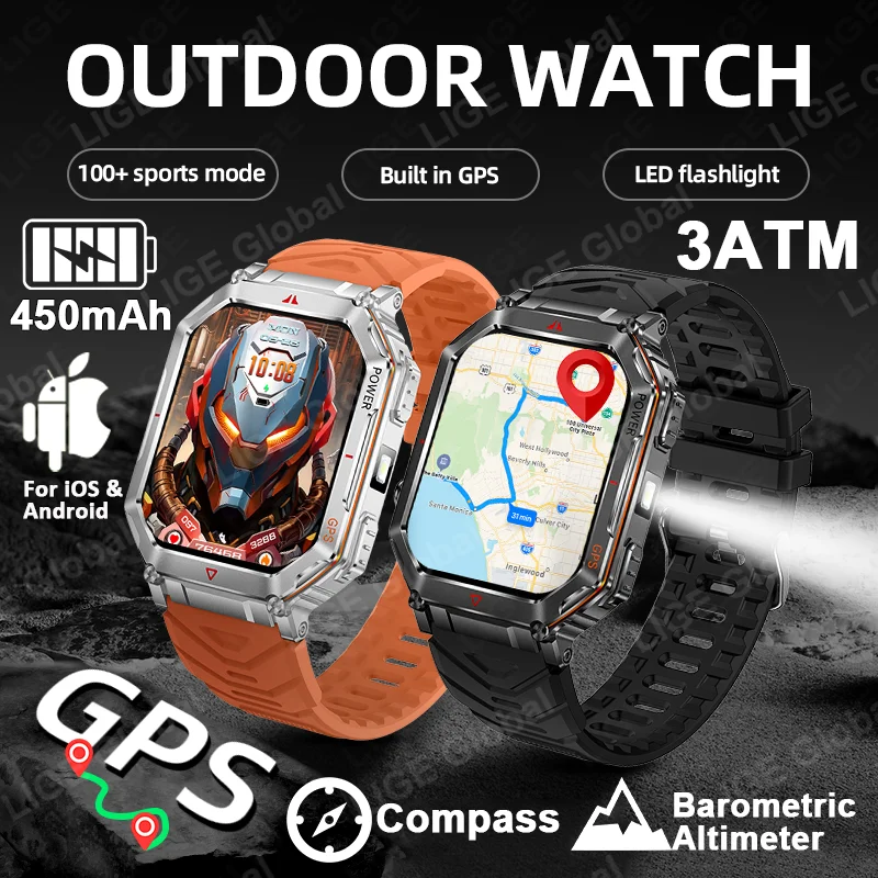 

LIGE НОВЫЕ GPS Смарт-часы 450 мАч 2,01 дюйма HD Встроенный компас Барометрический альтиметр Голосовой вызов Bluetooth Smartwatch Монитор здоровья