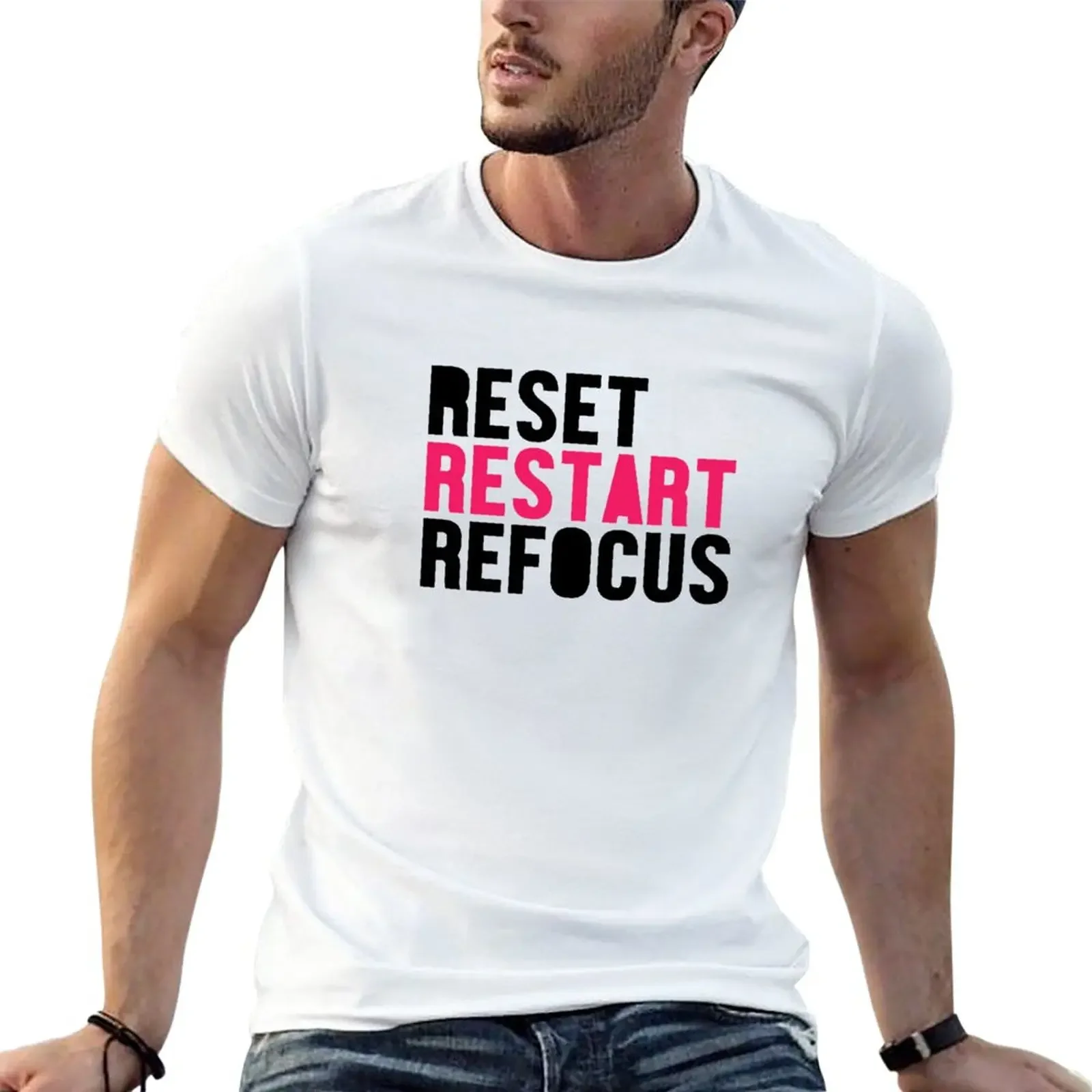 New Reset Restart Refocus T-Shirt graphic t shirts quick drying t-shirt plain black t shirts men