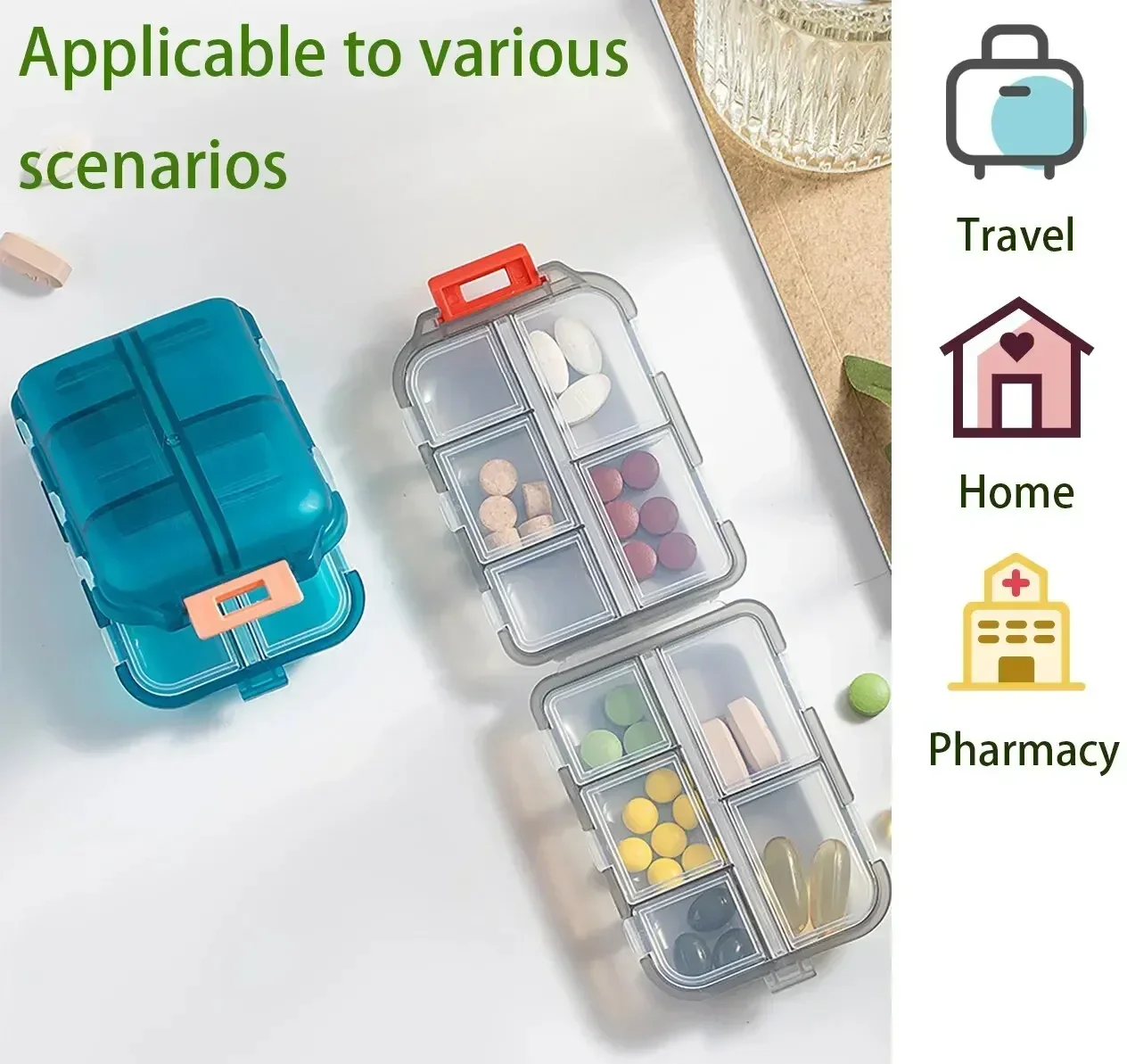 Portable Travel Pill Organizer with 10 Grids