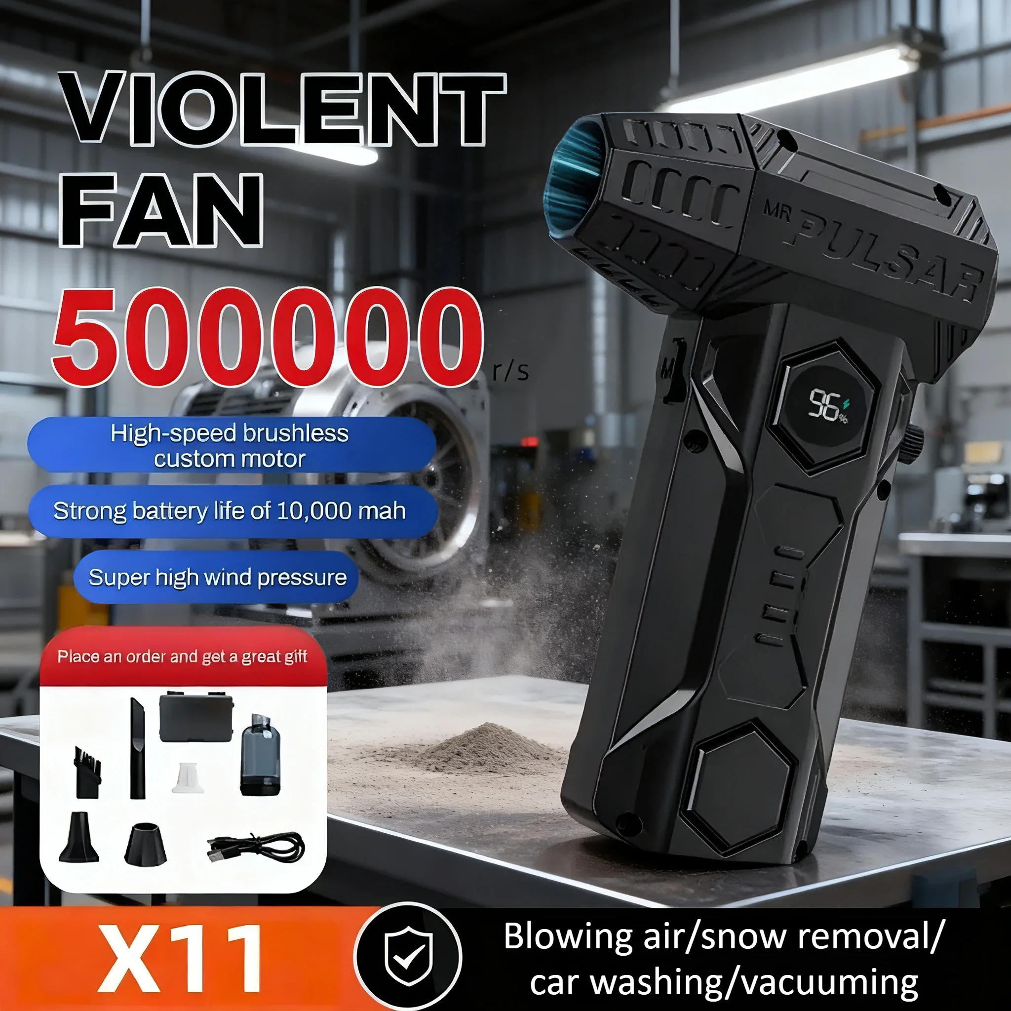 

X11 Powerful Turbo Air Blower 500000RPM Portable Compressed Air Duster Strong Pressure Turbo Jet Fan Rechargeable Dust Blower