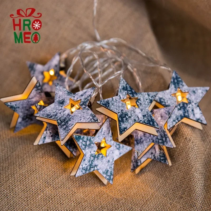 

Wooden light string five-pointed star light string room bedroom atmosphere Christmas decoration lighting