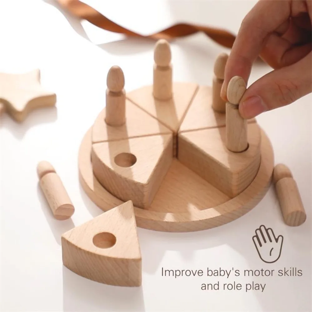 Juego educativo de simulación de pastel de cumpleaños, pastel de corte de comida, paletas de madera de haya, juegos interactivos, juguetes de cocina para niños