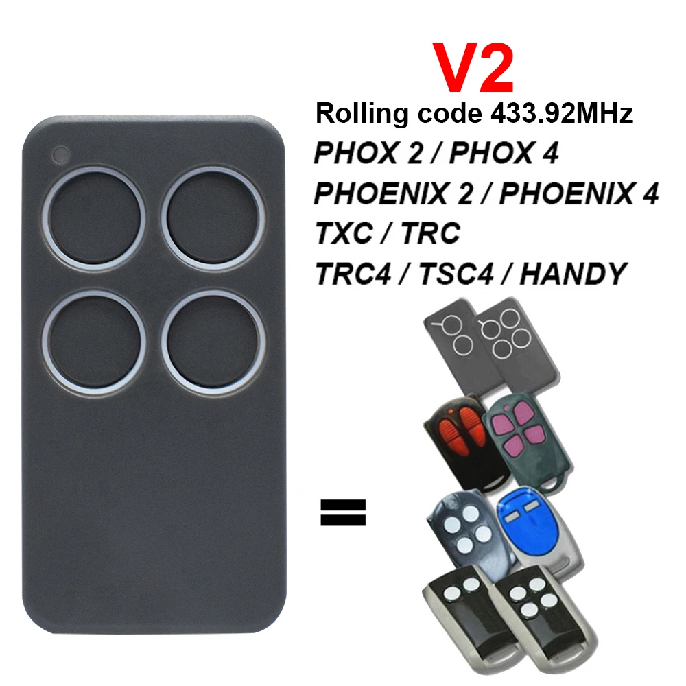 433.92MHz V2 PHOX4 PHOX2 PHOENIX2 PHOENIX4 TRC4 Garage Door Remote Control V2 433 Handheld Transmitter