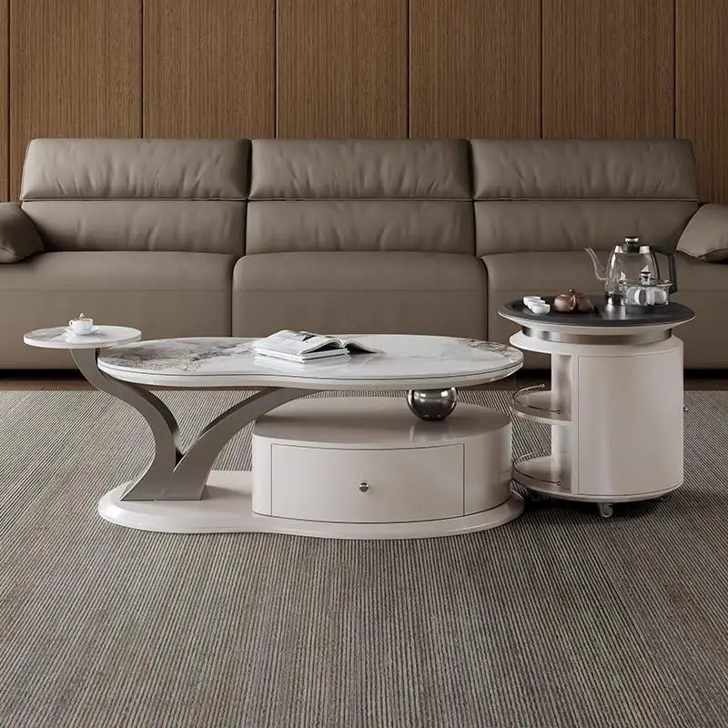 

Modern Simple Household Small Living Room Nordic Tea Table Design Rock Slab Combination Movable Integrated Tea Making Furniture