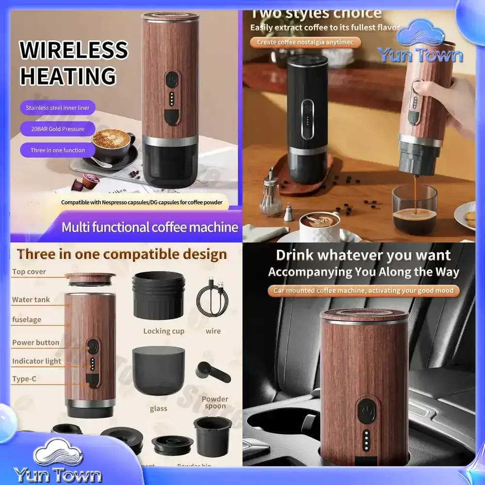 Wireless Heating Coffee Machine Car Portable Italian Automatic Multi-function Espresso Machine 3-in-1 Capsule Coffee Machine