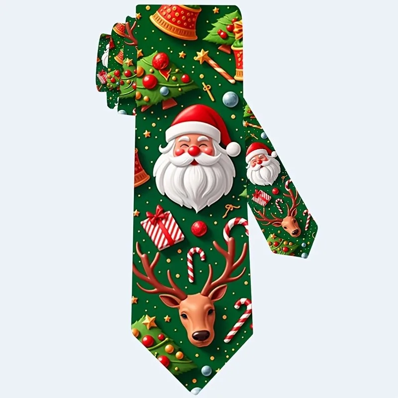 Christmas Pattern Soft Tie with Santa Claus, Reindeer Jingle Bell and Xmas Tree Designs Comfortable Fashionable