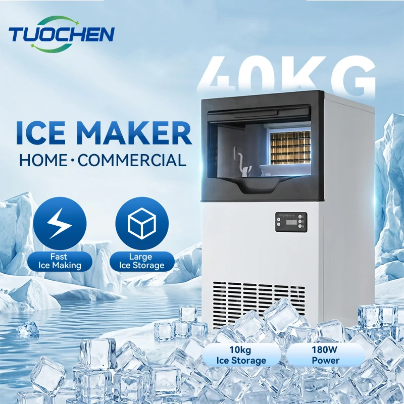 Commercial Ice Cube Maker 40kg Daily Stainless Steel Counter Motor High Productivity Automatic For Cafe Business Home Hotel Use