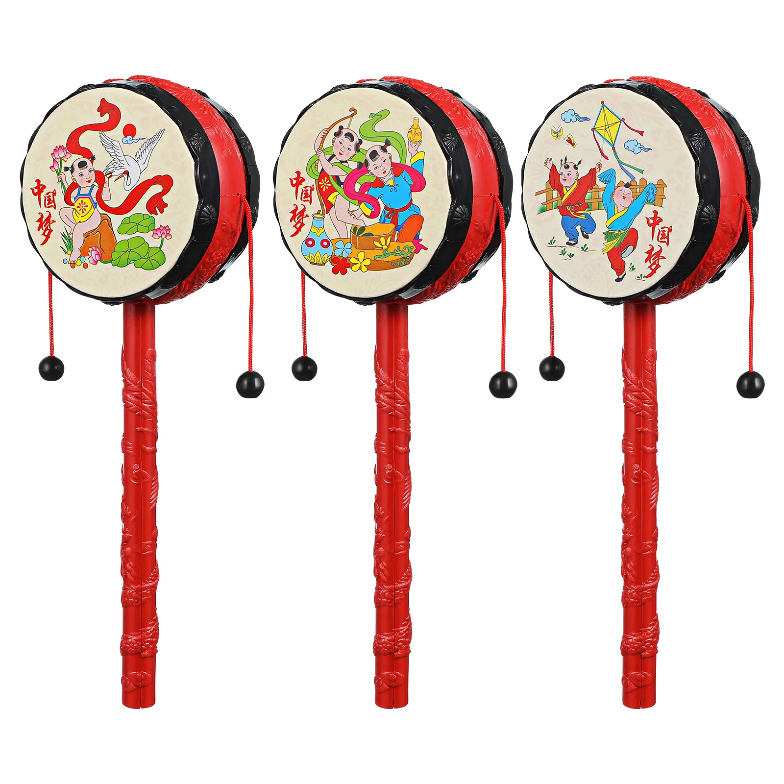 3pcs Small Rattle Drums Early Education Toys Portable Shaking Toys for Kids Rattle-drum Children Rattle