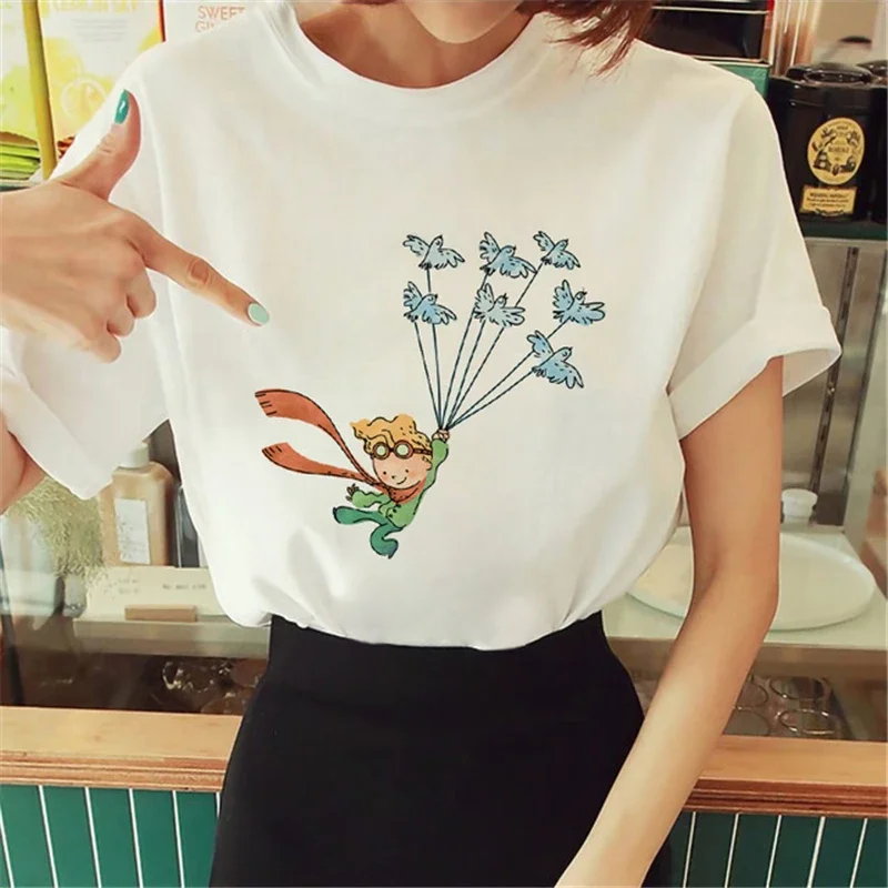 Cartoon T Shirt Anime Women\'s T-shirt Short Sleeve The Little Prince Tee Women Harajuku Tshirt Girl 2000s Clothing