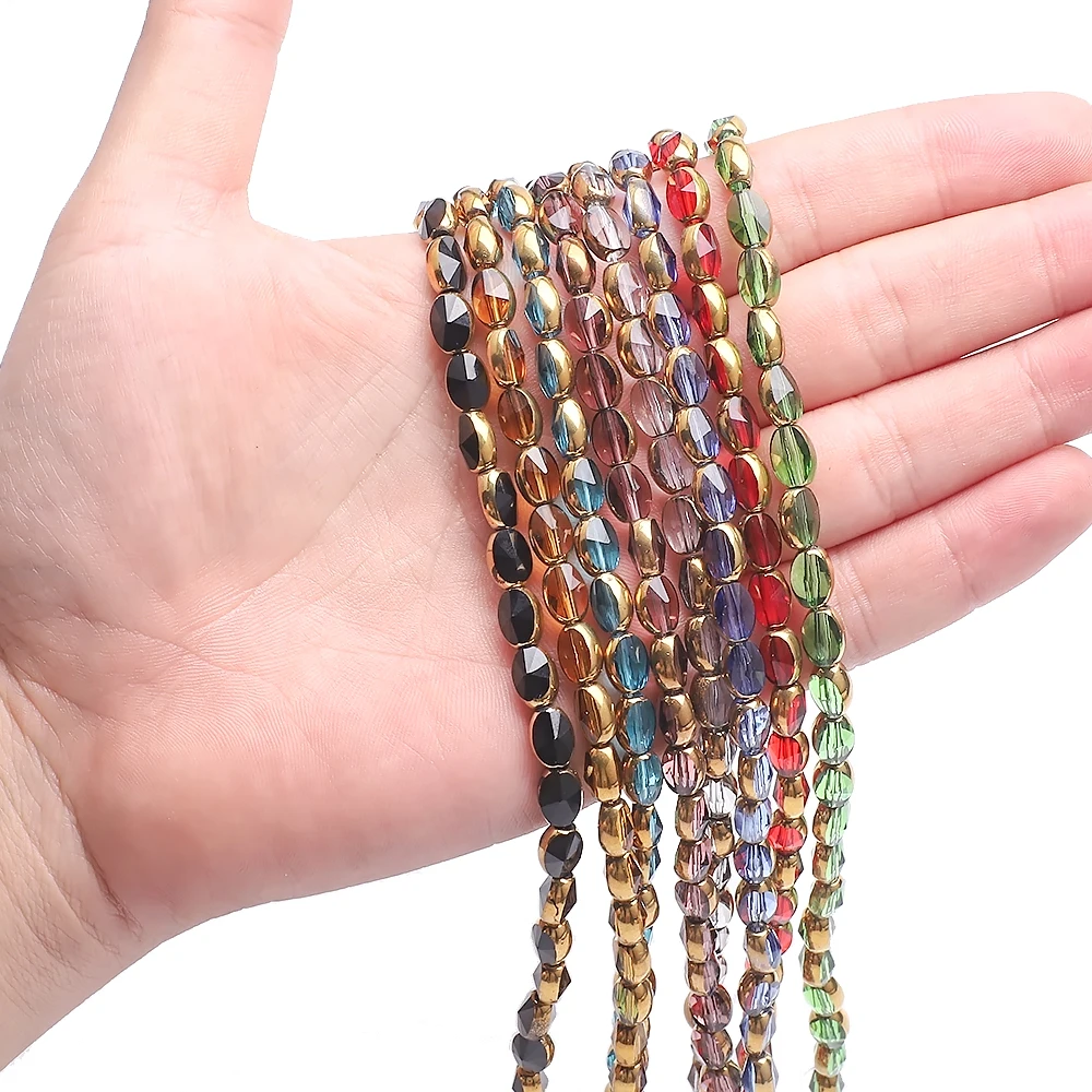 6x8mm Gold Border 36 Multi-faceted Glass Beads Oval Rice Crystal Jewelry Clothing Accessories Decoration