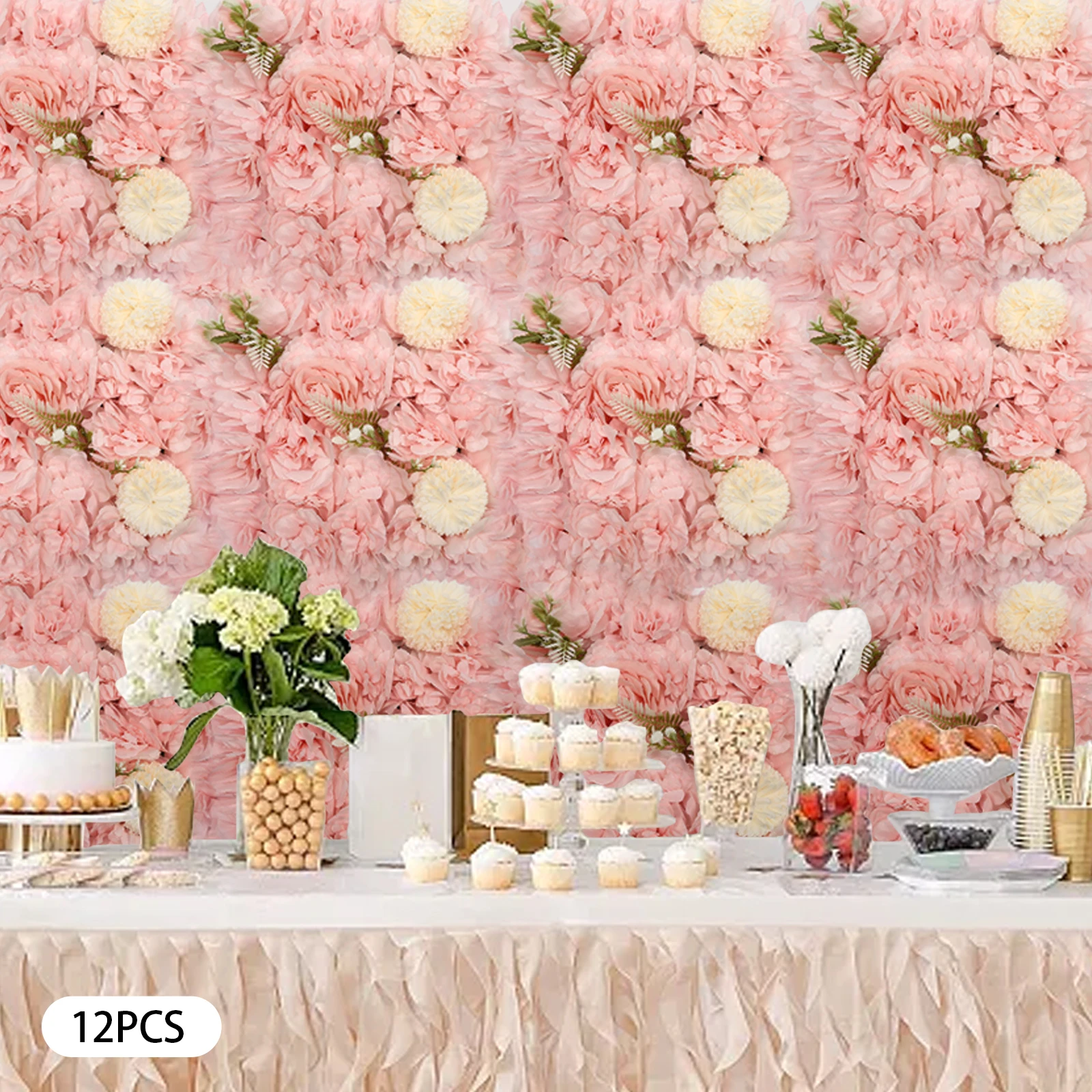 

12X Wall Panels Artificial Rose Flower Backdrop Bouquet Wedding Party Background