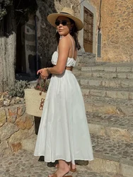 Chicheca Solid White A-line Long Skirt Spring Summer Women Elegant Pleated Skirt Bottoms 2025 High Waist Female Faldas Mujer