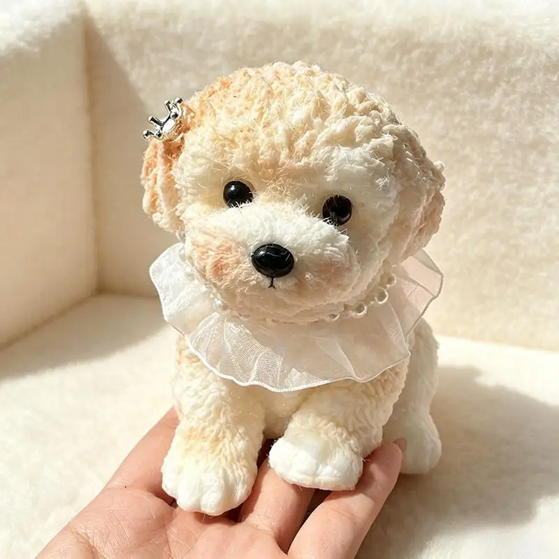 3D Simulation Teddy Dog Car Figurine Anti-Slip Base Cute Auto Interior Decoration for Home Office Desk Ornament Pet Fans Gift