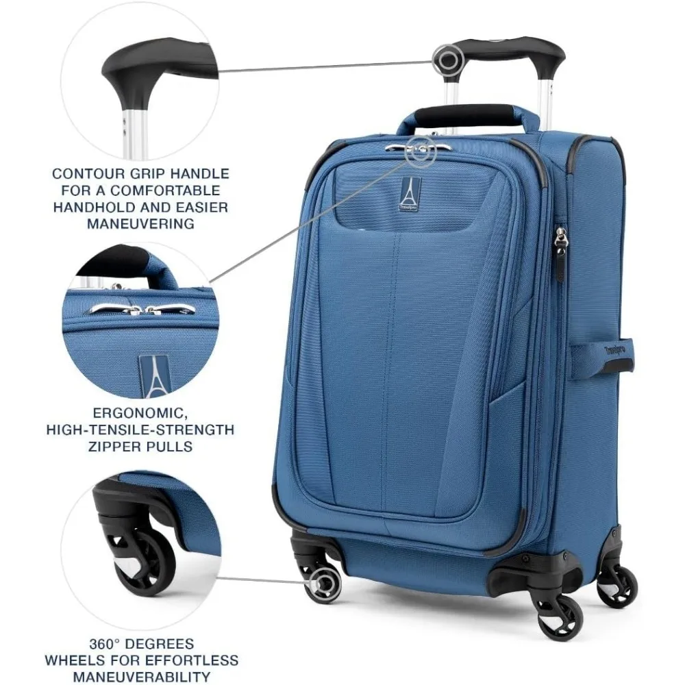 Expandable Lightweight Spinner Luggage, Softside Carry-On Suitcase, Unisex Ensign Blue, Travel Essentials
