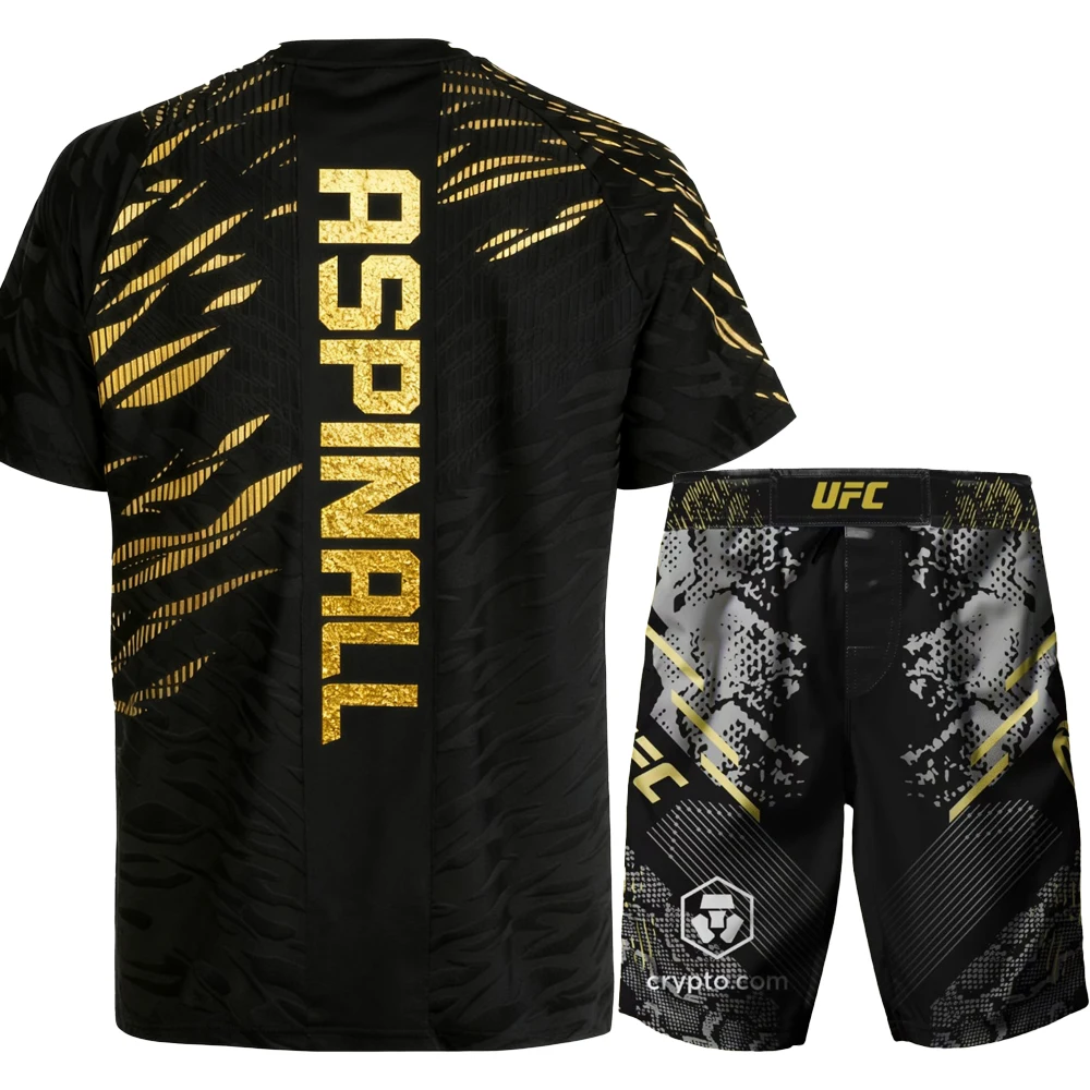 

UFC Top Boxer Tom Aspinall # 321 Fighting Night Short Sleeved Shorts MMA Men's And Women's Oversized Fighting Muay Thai Set